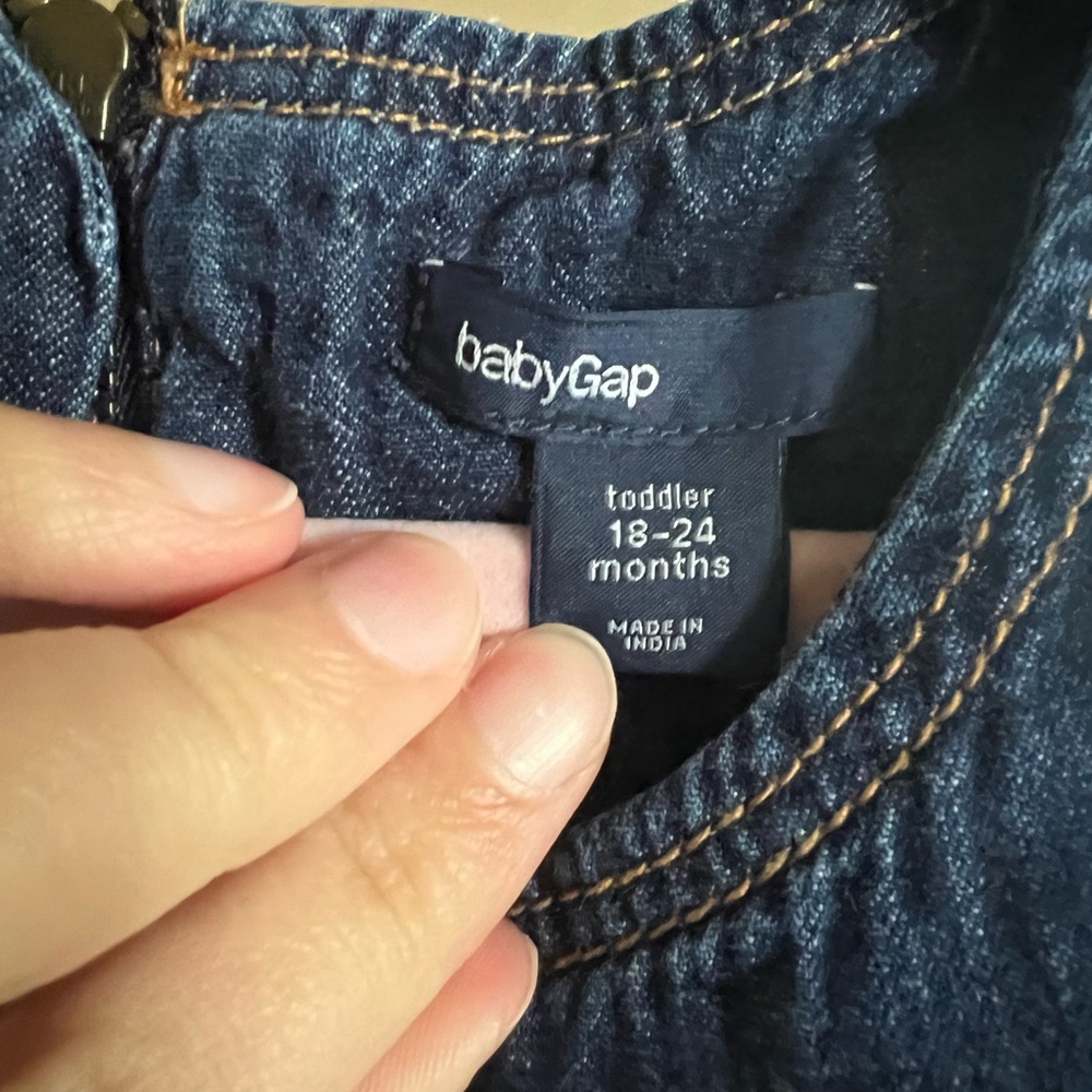 Baby Gap Blue Denim 100% Cotton Jumper Dress with Pockets and Back Zipper - Picture 2 of 5